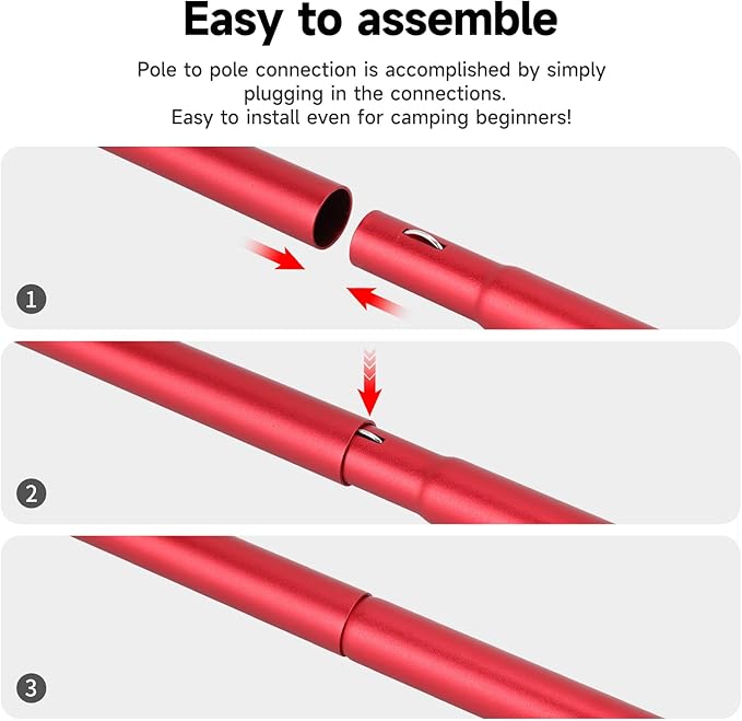 Tent Poles SAN LIKE Aluminium Telescoping Adjustable Red Tarp Poles with Portable Bags Heavy Duty Camping Tent Poles for Awnings Canopy Rain Fly Shelter Set of 2-(5 Sections with Adjustable Length)
