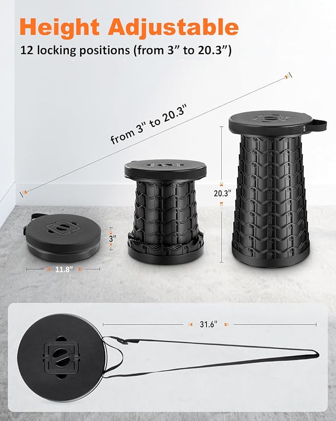 2026 Upgraded Collapsible Stool Extra Large Sturdy Portable Seat Telescoping Folding Chair for Camping Travel - XXL