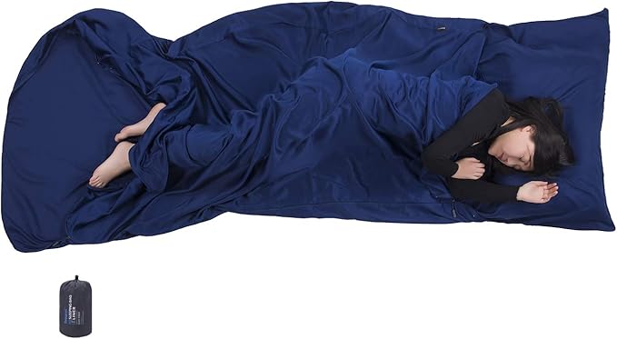 Browint Premium Silky Sleeping Bag Liner with Two-Way Zippers 87x41 Extra Wide Adult Sleep Sack for Hotel Breathable Lightweight Travel Sheet Multifunctional Bed Sheet for Camping All Seasons