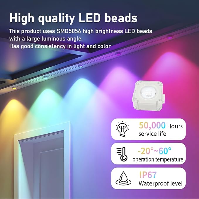 Permanent Outdoor Light50ft with 30 LED Eaves LightsSmart RGB Outdoor Lights with 75 Scene ModesIP67 Waterprooffor Halloween DecorationsChristmasPartywith App and Remote