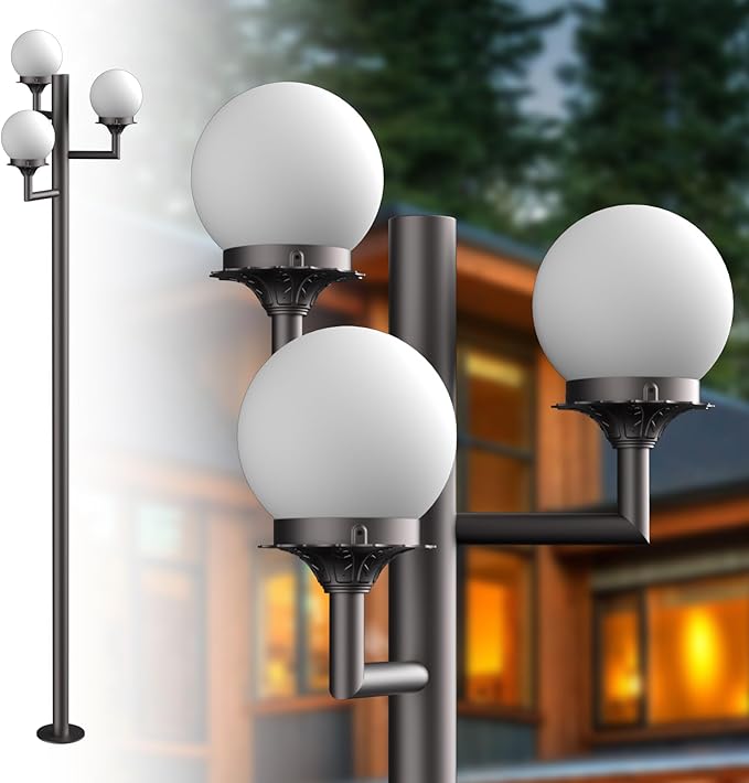 Lightdot 79 Modern Stable Outdoor Lamp Post Light 3-Head Aluminum Pole Lamp with 3000K LED Bulbs Included IP65 Waterproof Heavy-Duty Hardwired Post Light Fixtures for Garden/Yard/Driveway-Brown