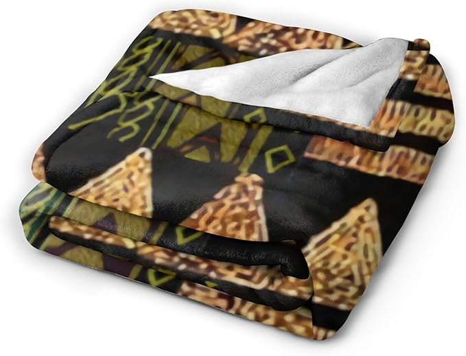80X60 Afrocentric Tribal Motif Pattern Print 2 Lightweight Flannel Blanket - Soft and Breathable Polyester Suitable for Travel Camping and Home Decoration