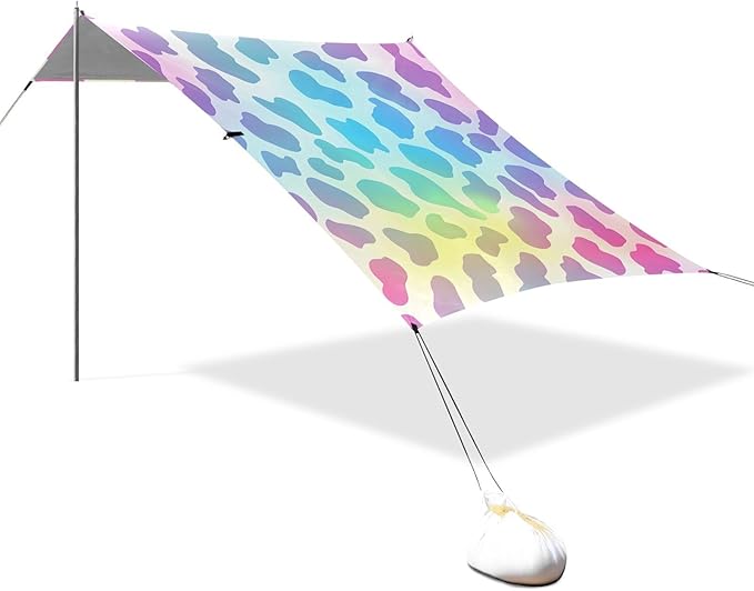 ALAZA Rabow Cheetah Leapard Prints Beach Tent Sun Shelter UPF50+ Protection Beach Shade Canopy w/ 4 Sandbags for Outdoor Camping Fishing Backyard Fun Picnic 10x9 ft