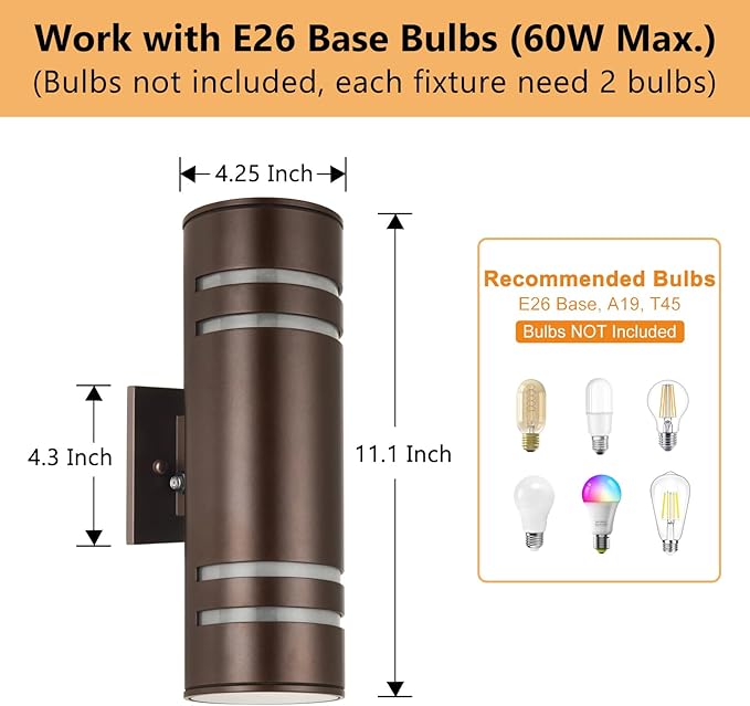 Housen Solutions Dusk to Dawn Outdoor Wall Lights 2 Pack Waterproof Exterior Lighting Fixtures Up Down Porch Light Outside for House Garage Bronze