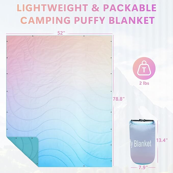 Camping BlanketWaterproof Lightweight Puffy Camping Outdoor Blankets Packable Picnic Blanket Top Quilt for Sleeping Travel Stadium Hiking Cold Weather 55x78.8