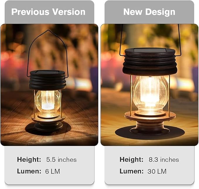 pearlstar Solar Lanterns Outdoor Waterproof 8.3” Solar Lights Outdoor Decorative Bright Outside Solar Table Lamp30 Lumen 2 Pack for Garden Patio Yard Backyard Pathway Porch Driveway (Warm White)
