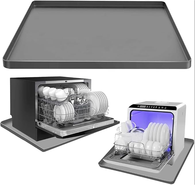 Dishwasher Drain Pan Mat Washing Machine Tray with Raised Edged Portable Nonslip Silicone Under Dishwasher Drip Flexible Dishwasher Drying Mat