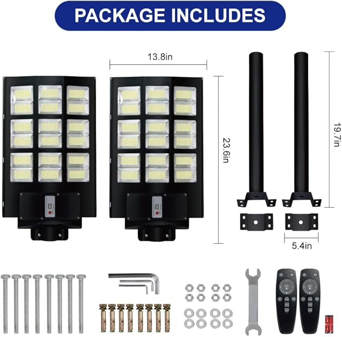 4200W Solar Street Lights Outdoor Motion Sensor Dusk to Dawn Solar Flood Lights Super Bright 7000K Security Lights IP66 Waterproof Solar Powered for Parking Lot Street Yard(2 Pack)