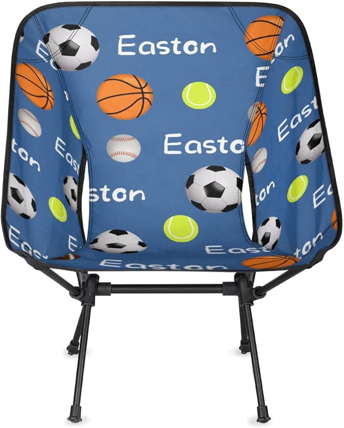 Custom Camping Chair Personalized Portable Backpacking Chair with Name Lightweight Folding Chair for Beach Hiking Ball Theme