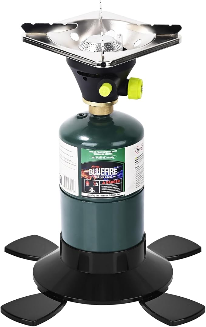Bottletop Propane Camping Stove with Gas Cylinder Base Lightweight Propane and MAPP Gas Camping Stove with Instant Ignition for Hiking Backpacking and Outdoor Cooking Ultra-Portable Durable Camp Stove
