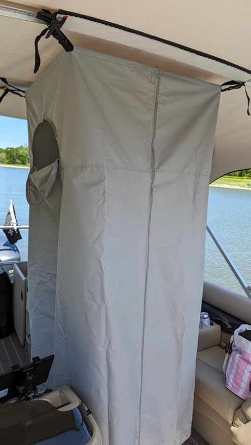 Tuszom 600D Privacy Tent for Boat Heavy Duty Hanging Changing Room for Bimini Top with Storage Bag Portable Privacy Station for Pontoons (27 W x 30 D x 72 -84 H) (Gray)