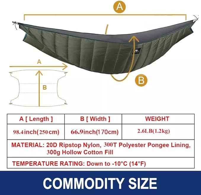 Double Hammock Underquilt Big Size Under Quilts for Hammocks Camping Heavy Duty 4 Season Full Length Large Travel Camping Hammock for Outdoor Hiking Camping Backpacking Essential