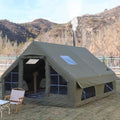 Large Luxury Inflatable Camping Tent Cotton Canvas Tent Breathable and Waterproof Air Tent with Skylight and Stove Jack Hole for for 4-6-8-10 Person Family Camping