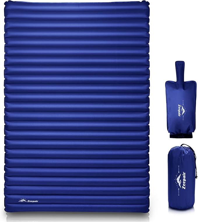 Double Camping Sleeping Pad Ultralight Waterproof Inflatable 2-Person Sleeping Mat with Inflation Bag Lightweight Portable Air Mattress for Outdoor Backpacking Hiking Car Traveling Tent (Navy)