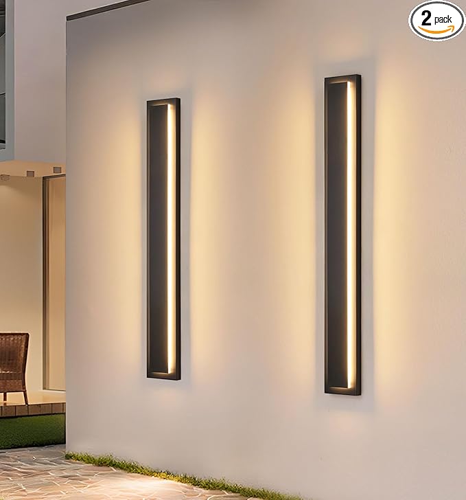 tewei 39.3 Inch Modern Outdoor Wall Sconce Long Black LED Exterior Lighting Fixtures Modern Large Outdoor Front Porch Lights Outside Wall Mount Lights for House Warm White 3000K 2 Pack