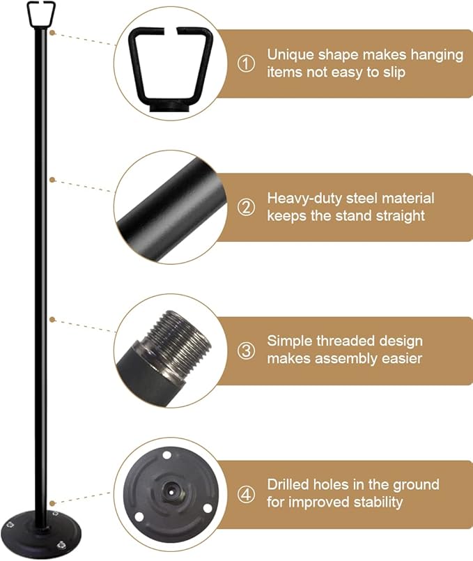 Queension 10FT Ground Base String Light Poles for Outdoor String Lights for Garden Backyard Patio Lighting Stand for Parties Bistro &amp Weddings 2 Pack
