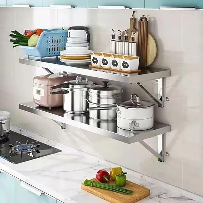 Folding Concession Shelf Stainless Steel Wall Table 24 36 40 Floating Drop-Leaf Table Fold Down Desk for RV Food Truck Laundry Kitchen Garage(80x20cm/32x8in)