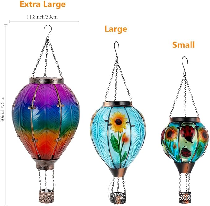 STARSOUL Extra Large Solar Hot Air Balloon Lantern with Flickering Flame Hanging Solar Lantern Outdoor Waterproof Hot Air Balloon Solar Light Decorations for Garden Yard Lawn Porch