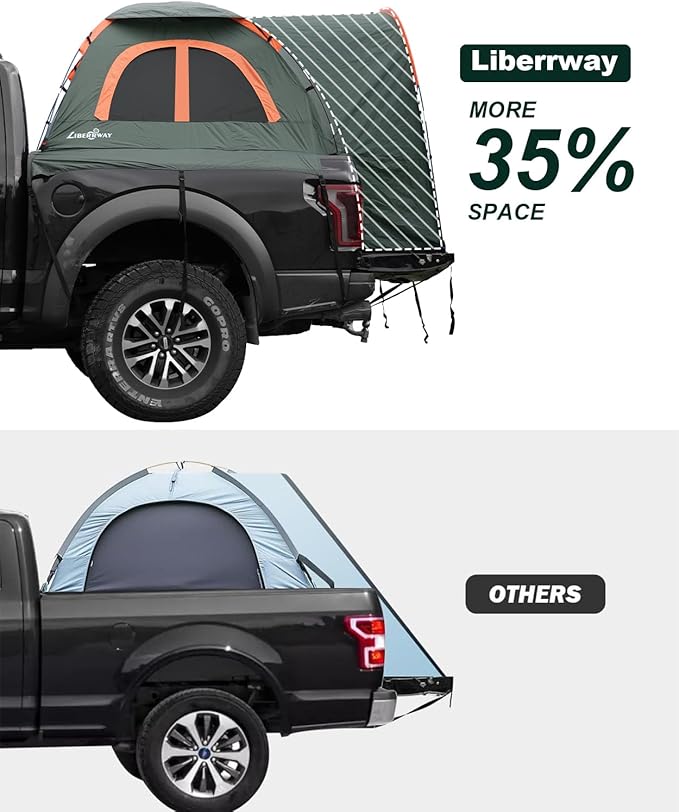 LIBERRWAY Truck Bed Tent for 2 Person 6.4-6.7 FT Pickup Truck Tent with Waterproof Rainfly Oxford for Camping Travel Outdoor Chevy Silverado 1500 Dodge Ram 2500 Ford F-250 GMC Sierra 1500