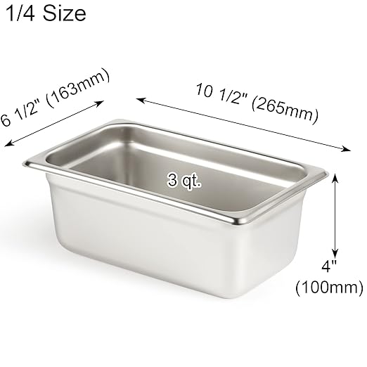 CURTA 6 Pack Anti-Jam Hotel Pans 1/4 Size 4 Inch Deep NSF Commercial 18/8 Stainless Steel Chafing Steam Table Pan Catering Storage Metal Food Pan
