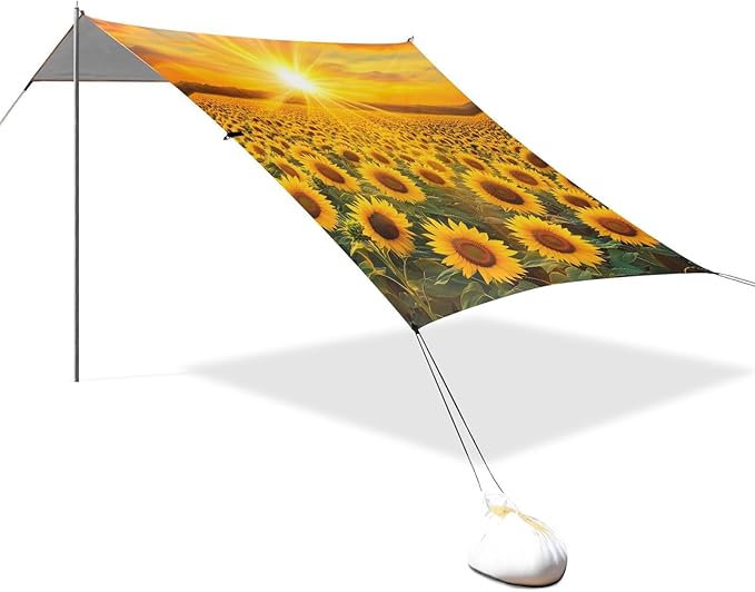 Bolaz Beach Canopy Tent Sun Shade9'×10.5' Large Family Beach Shade UPF50+- Outdoor Shade for Camping Trips FishingSunflower Field