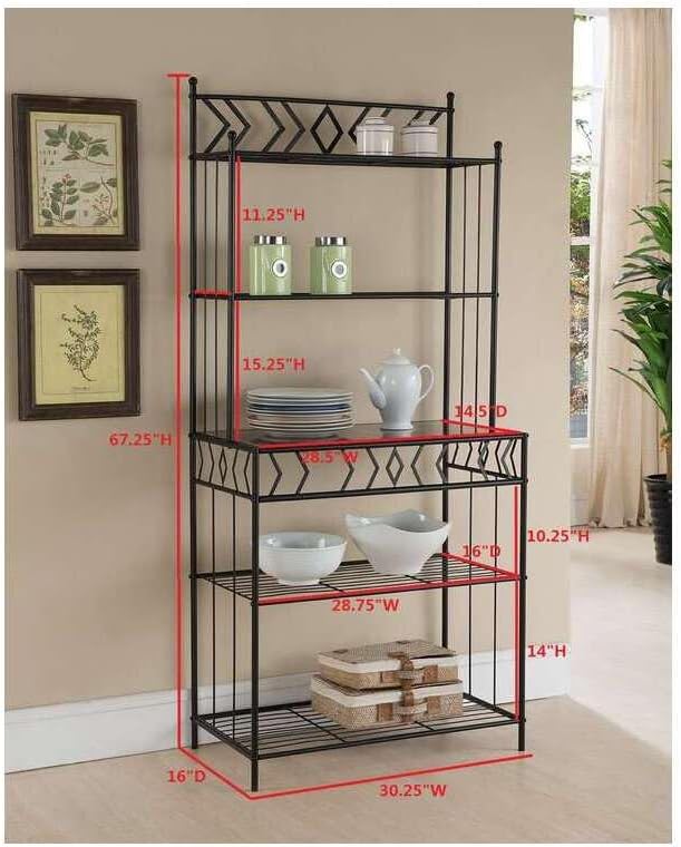 Black Rectangle Kitchen Rack with Marble Look Top Modern Storage Shelf with Metal Frame for Kitchen 30 x 16 x 67