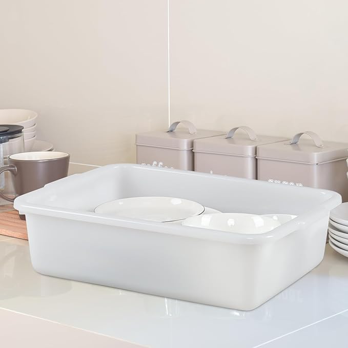 4-Pack 8 L Commercial Plastic Bus Tub Box Small Dish Pan Tub White