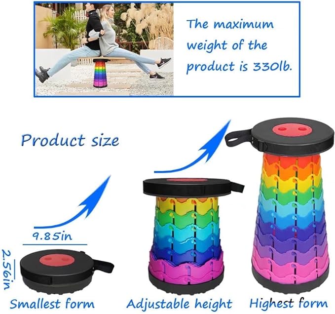 Portable Telescoping Stool for Adults Heavy Duty Plastic Collapsible Chair Can Hold 500lb Retractable Folding Stools for Fishing Hiking Traveling