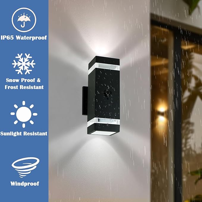 Motion Sensor Outdoor Wall Lights with 3 Lighting Modes Dusk to Dawn Porch Light with Bulbs Include IP65 Waterproof Modern Black Wall Sconce for Patio Garage Front Door