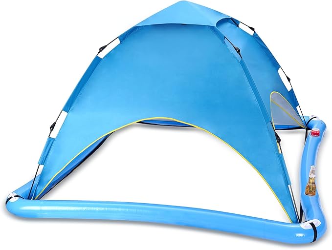 Sun Shade Sails for Swimming Pool2 Person Automatic Pop Up Pool Spa Sun ShelterUPF 50+ UV Protection and Waterproof Floating Shade Tent for Pool and Lake with Carry Bag (Blue New)