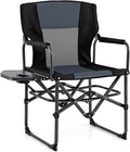 COSTWAY Folding Camping Chair with Side Table Portable Directors Chair with Cup Holder &amp Carry Bag Outdoor Heavy Duty Padded Lawn Chair for Fishing Picnic Sports Beach Support 500 LBS (Gray)