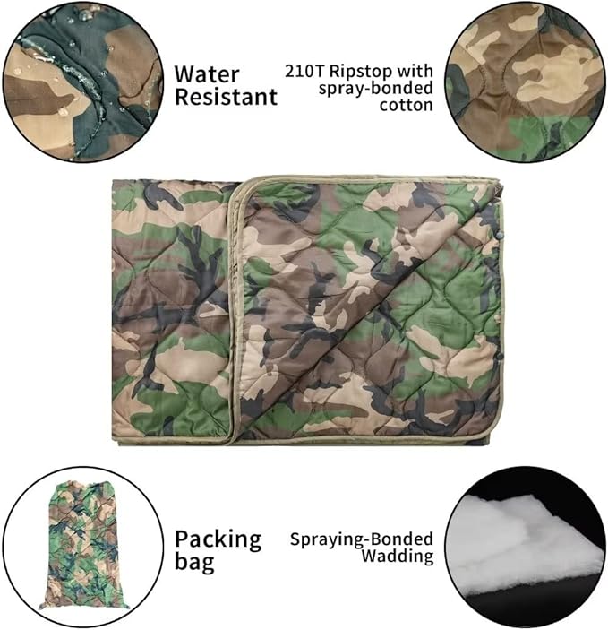 LOOGU Camo Blanket Waterproof Insulation Poncho Liner for Outdoor Camping Hiking Hunting Survival Backpacking Picnicking
