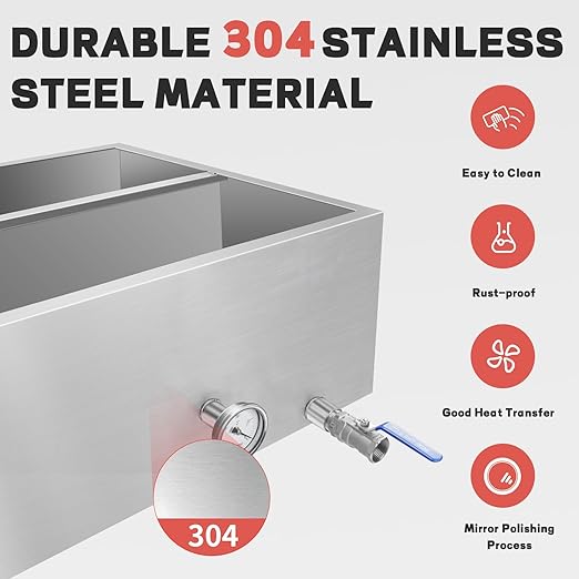 Maple Syrup Evaporator Pan 47Gal 304 Stainless Steel Maple Syrup Evaporator with Valve Thermometer and Divided Design 48 x 24 x 9.4 Inch Feed Pan for Boiling Maple Syrup for Home and Outdoor Use
