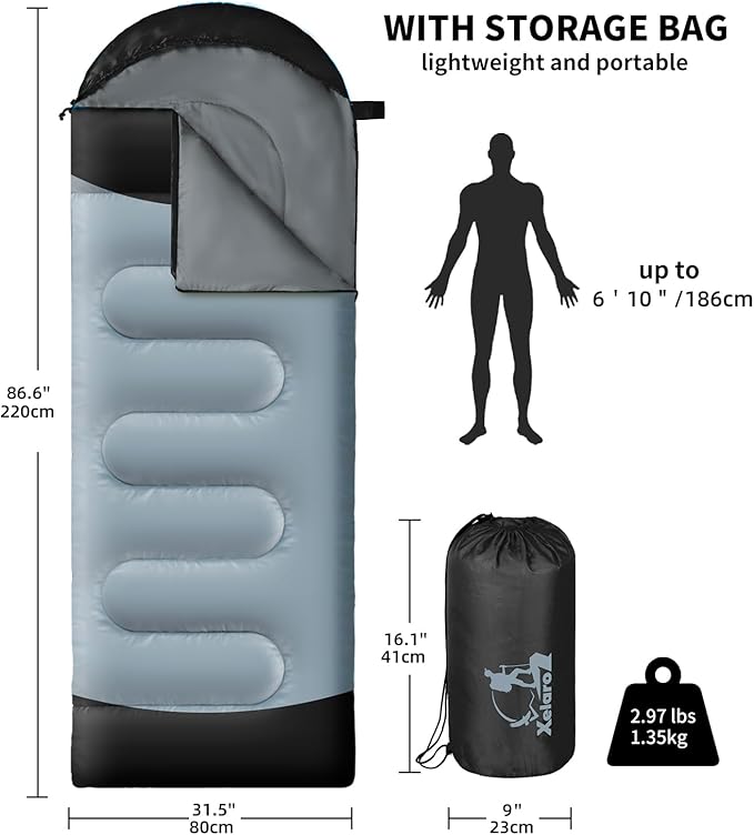 Sleeping Bags for Adults Kids - 3 Season Cold&ampWarm Weather Waterproof Camping Sleeping Bags - Lightweight Sleeping Bags for Camping Hiking Outdoor Travel