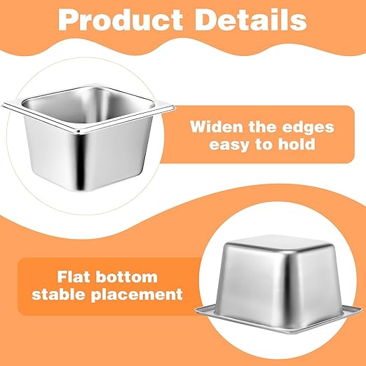 6 Pack Hotel Pans 1/6 Size 4 Deep Steam Table Pan Stainless Steel Hotel Pans for Buffet Restaurants Catering