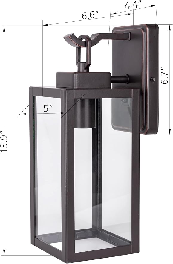 LIT-PaTH Outdoor Wall Lantern Wall Sconce as Porch Lighting Fixture E26 Medium Base Max 60W Anti-Rust Metal with Glass Shade Oil Rubbed Bronze Finish 1-Pack
