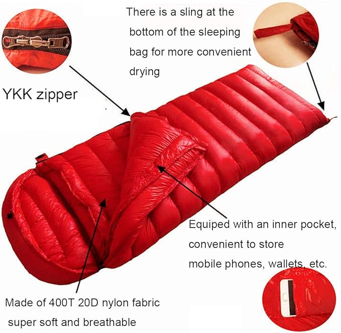Filling 800g White Goose Down Winter Sleeping Bag Envelope Sleeping Bag with Removable Cap(Blue)