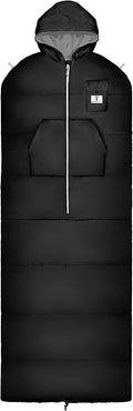 Thermotuff Wearable Sleeping Bag with Dual Hoodie Zippered Arm Holes Pockets &amp Adjustable Drawstring - Ideal for Camping Cold Weather Hiking and Stadium Sak Blanket
