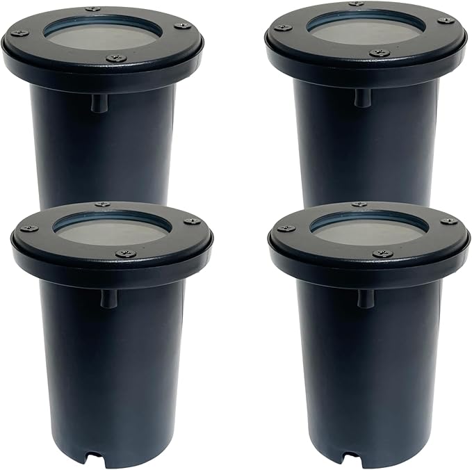 Top Notch In-Ground Well Light Fixture with Plastic Cover Black Finish Halogen and LED Bulb Compatible Outdoor Landscape Lighting (4 Pack)