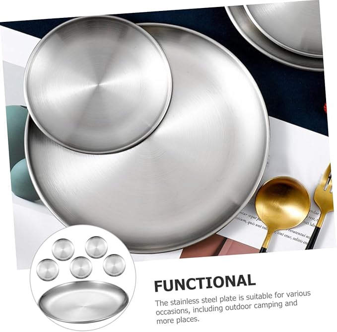Ciieeo 10-inch Stainless Steel Plates Boys and Girls Toddlers Dinnerware Camping Plates Dishwasher Space-saving
