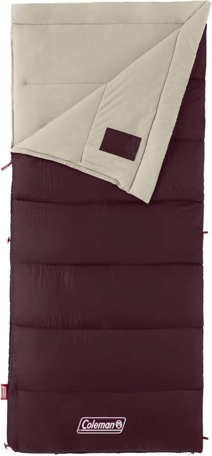 Coleman Autumn Glen 50°F Sleeping Bag Lightweight Sleeping Bag with No-Snag Zipper &amp Storage Stuff Sack Machine Washable for Easy Cleaning Great for Camping Sleepovers &amp Guests