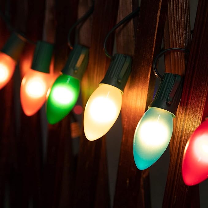 Minetom Ceramic Multicolor Christmas Lights C9 25 Feet Vintage Incandescent Lights with Opaque Bulbs for Patio Fence Roofline Outdoor Indoor Holiday Decorations 25 Bulbs with 2 Spare