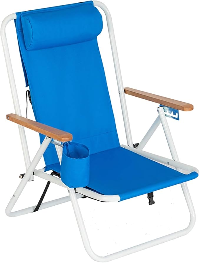 Portable High Strength Beach Chair with Adjustable Headrest Blue