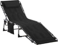 Padded Folding Chaise Lounge Chair Outdoor 6 Level Reclining Camping Tanning Chair with Headrest for Beach Yard Patio Pool Black