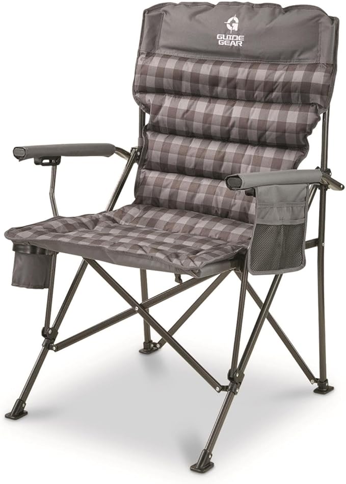 Guide Gear Oversized XL Comfort Padded Mammoth Camping Chair Includes Carry Bag Portable Folding Large Camp Lounge Chairs for Outdoor Adults Men and Women Heavy-Duty 500-Pound Capacity Gray