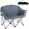 Tangkula 2 Person Camping Chair Portable Oversized Outdoor Folding Camp Chair Loveseat with Padded Seat Cup Holder Carry Bag Heavy Duty Lawn Chair for Beach Fishing Travel (Gray 2-Person)