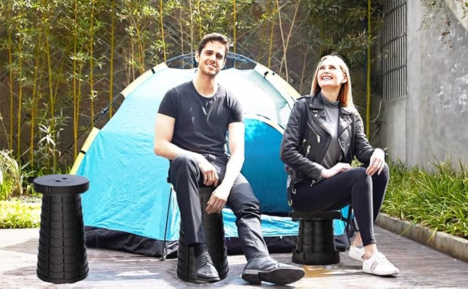 ALEVMOOM Collapsible Stool with Cushion Portable Telescoping More Sturdy Load Capacity 200kg Retractable Adjustable Camping Folding Stool for Outdoor Hiking BBQ Climb