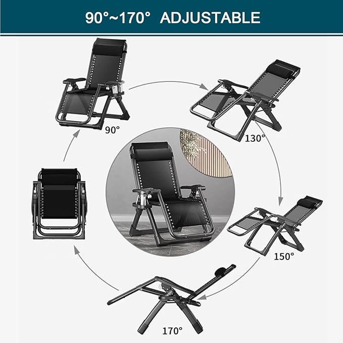 Gravity Lounger Chair Recliner Garden Chairs Reclining Camping Chairs | Folding Recliner Armchair Lawn Chair Portable Deck Chair for Adults