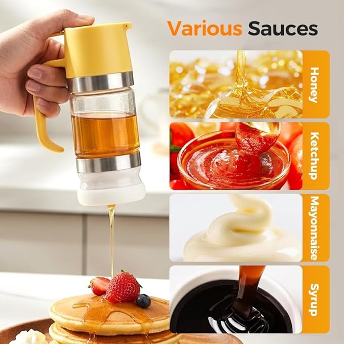 Mess Free Honey Dispenser 2026 Upgraded No Drip Honey Dispenser with Base Drip-Free Maple Syrup Container with Handle Seal Properly for Quantitative Honey Extraction Syrup and Jam (3)