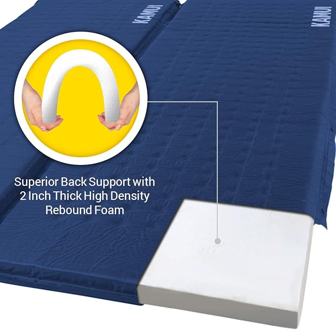 KAMUI Self Inflating Sleeping Pad - 2 Inch Thick Camping Pad Connectable with Multiple Mats for Tent and Family Camping